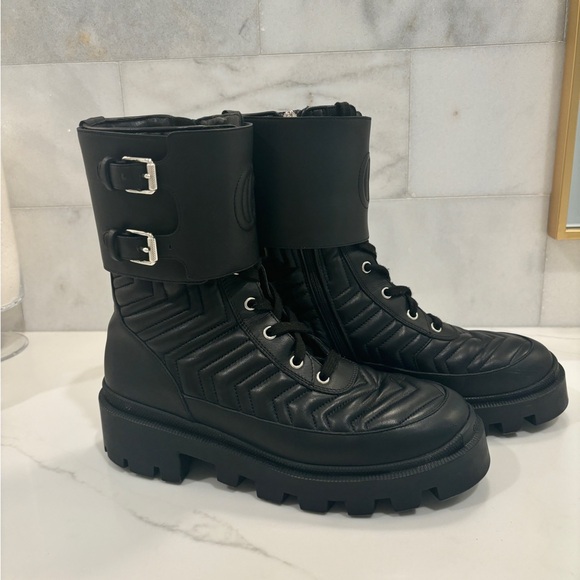 Nappa Frances GG Matelasse Platform Combat Boots - Picture 2 of 10